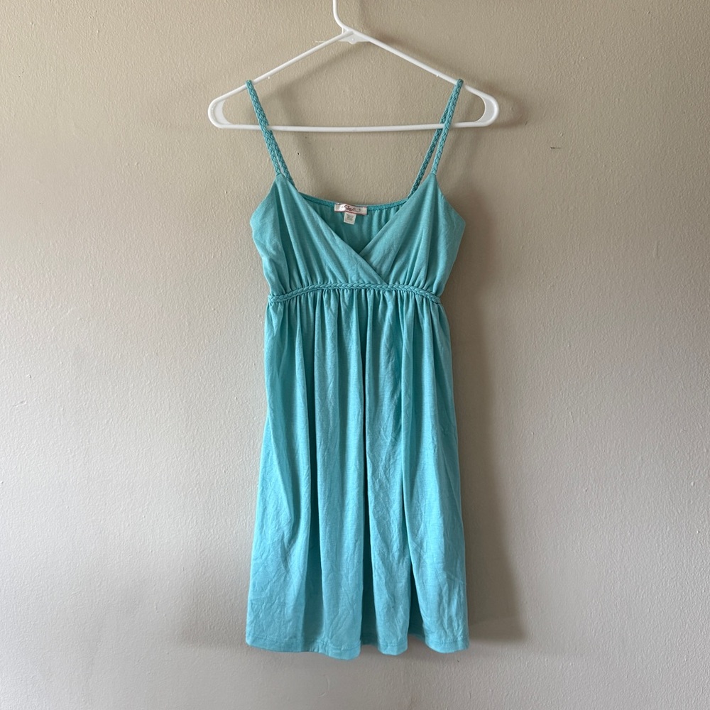 Lux Y2K Aqua Blue Empire Waist Braided Strap Mini Dress Babydoll Pockets Size S